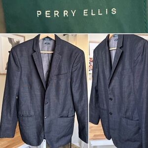Perry Ellis Men’s Blazer 38 Short Dark Gray Slim Fit Jacket Sport Coat
